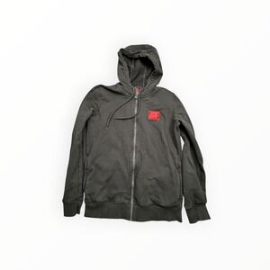 HUGO Zip Up Hoodie Mens XS Black Red Logo Patch Daple212 Full Zip Sweatshirt